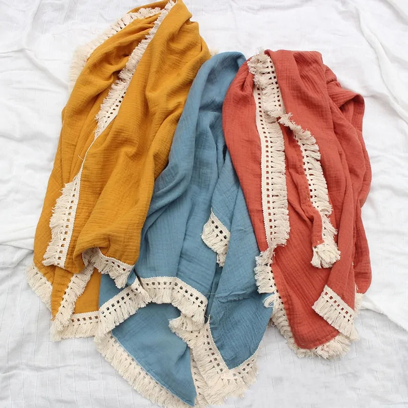 Organic Cotton  Baby Tassel Blankets